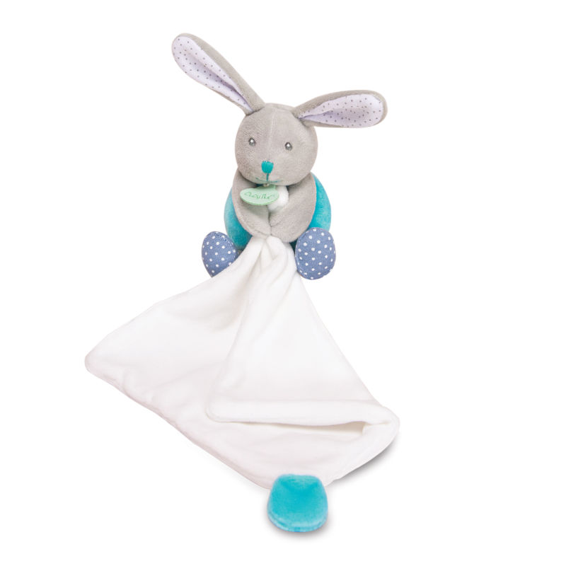  - les poupis - avec mouchoir lapin bleu turquoise 18 cm 